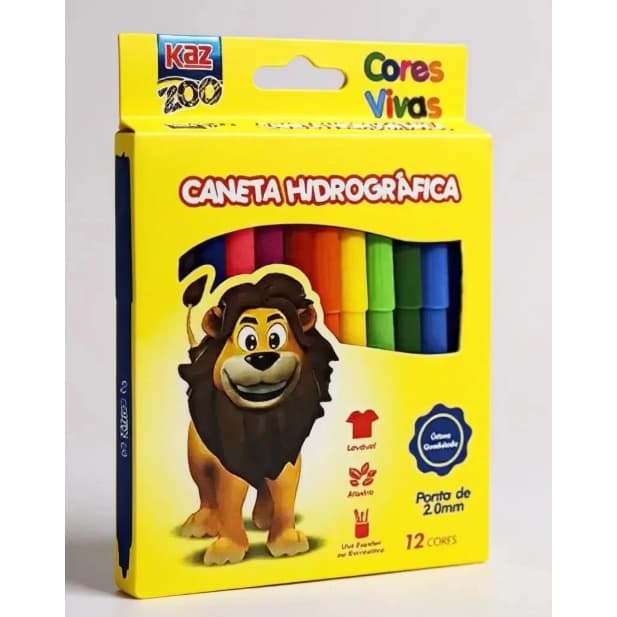 Canetinha Hidrográfica 12 Cores Canetinhas Escolar Infantil Lavável