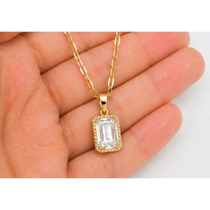 Colar Feminino Ponto de Luz Brilhante Zircônia Aço Inoxidável 316L 45cm Banhado Dourado
