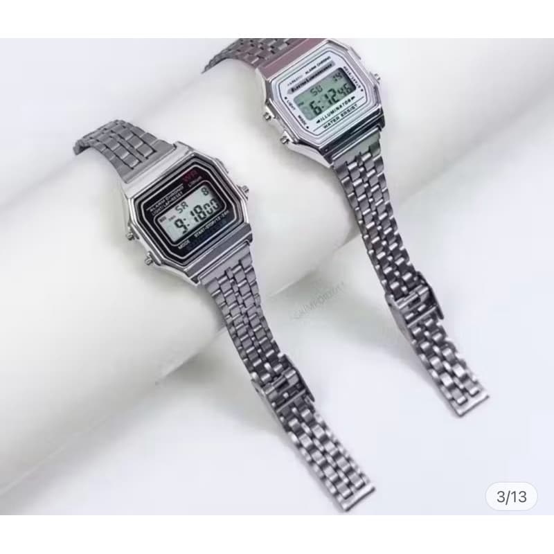 Relógio Feminino MINI Digital Prata LED Unissex Visor Grande Aço Inoxidável Masculino Feminino Retrô Moderno