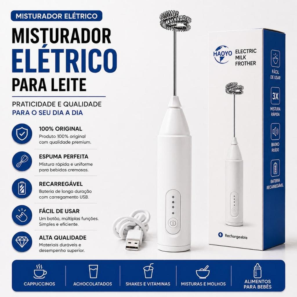 Mini Mixer Eletrico Portatil 3 Velocidades Espumador Leite Cafe Cappuccino Batedor Ovos Whey