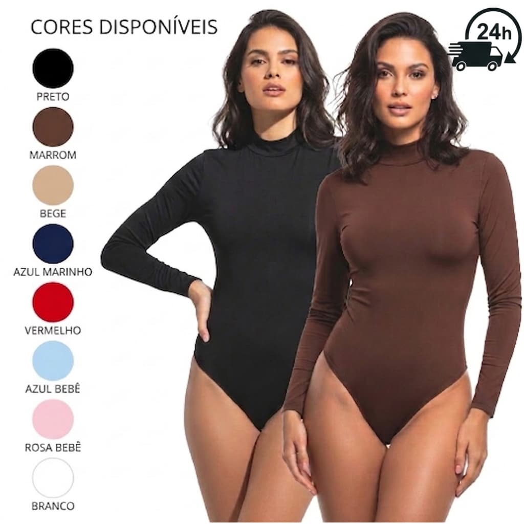 Body Feminino Gola Alta Manga Longa Suplex Premium
