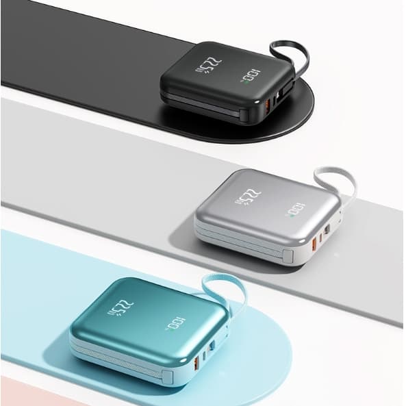 Mini power bank portátil 20.000 mAh com IOS e cabo Tipo C