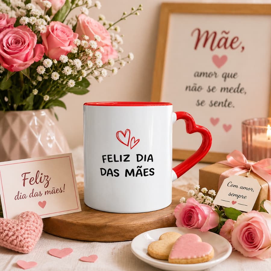 Caneca Personalizada Dia das Mães Alça Coração Presente Lembrancinha