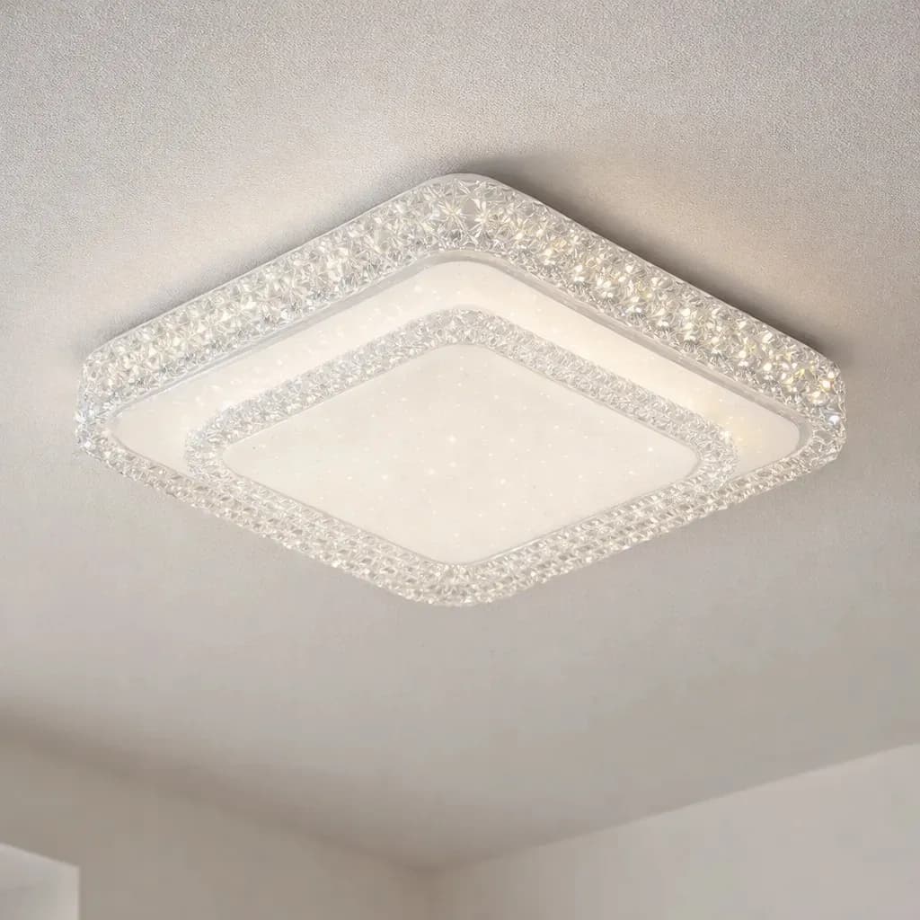 Plafon Led Sobrepor Cristal Multicor 2 Andar 60w 127/220v Quadrado