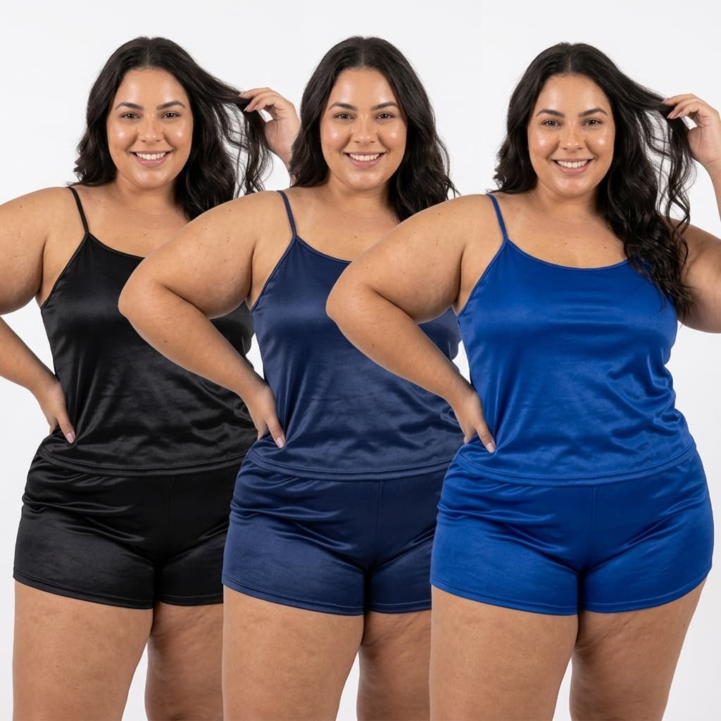 Kit 3 Pijamas Femininos Plus Size Lisos – Baby Doll- ShortDoll Super Fresquinho