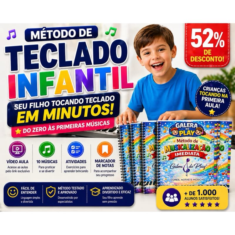 Seu Filho Tocando Teclado em MINUTOS Método Infantil Fácil + Vídeo Aula + 15 Músicas