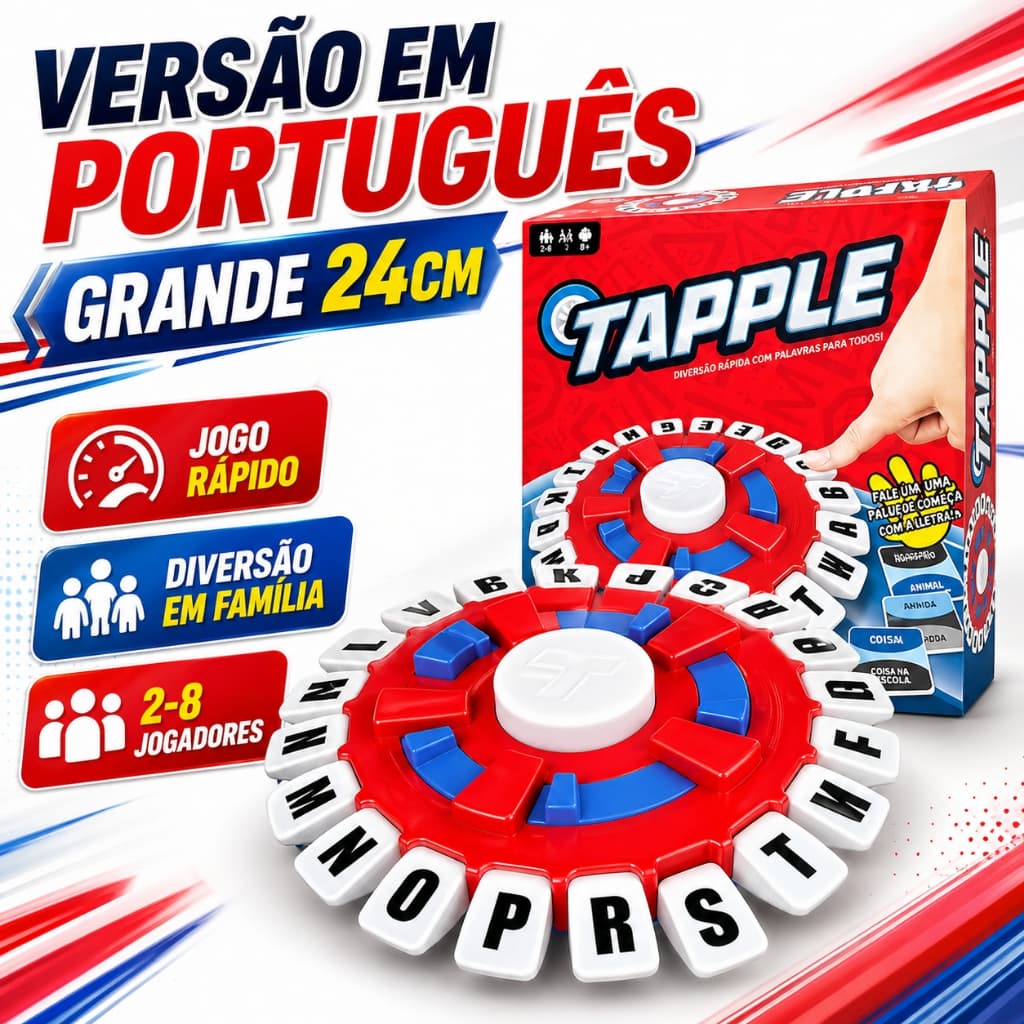 Jogo Tapple Stop Letras com Temporizador – Grande 24cm – Versão em Português para Família