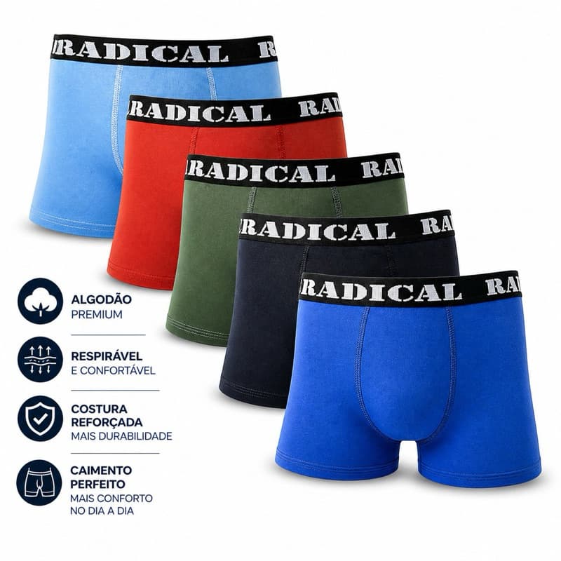 kit 5 Cueca box boxer 100% algodão