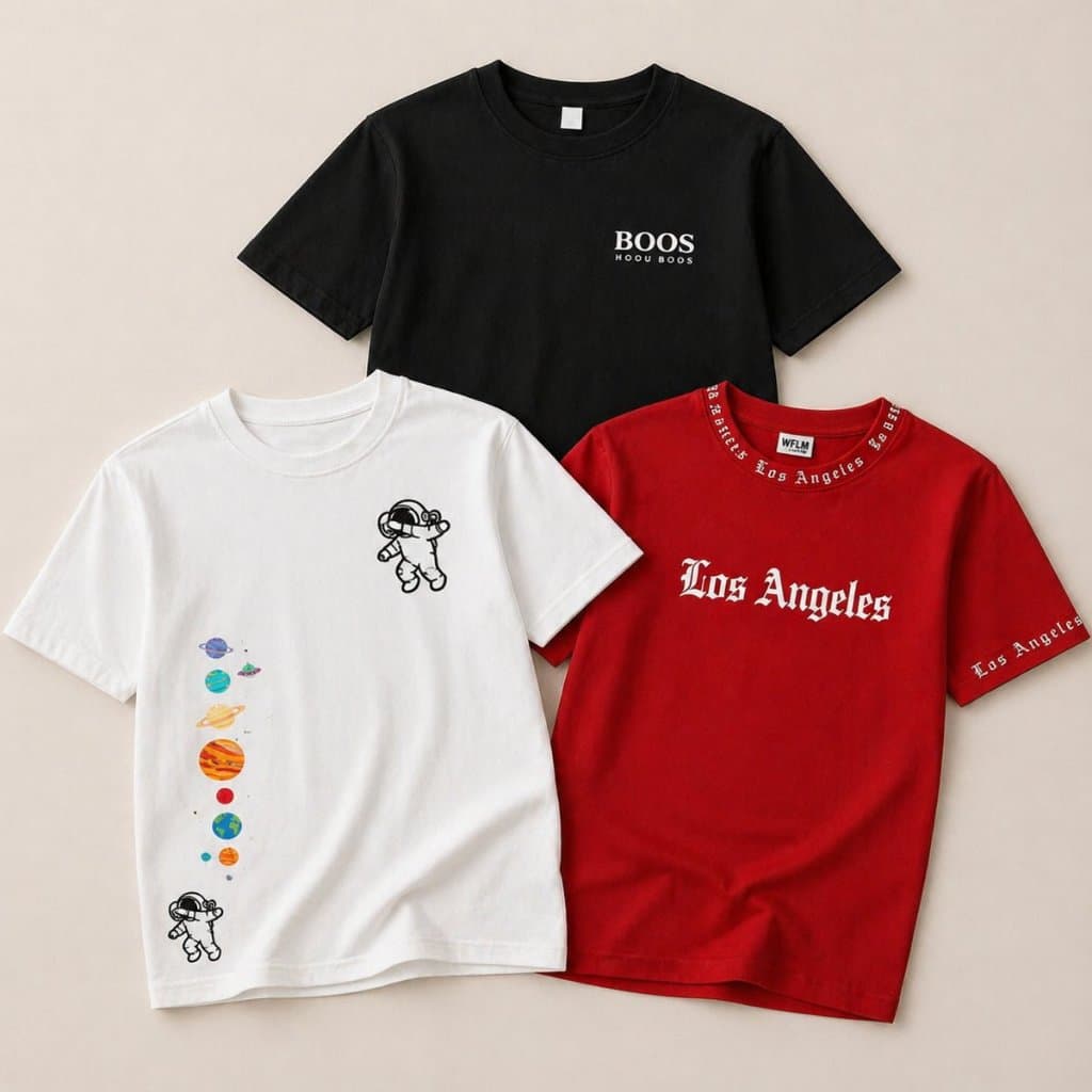 Kit 3 Camisetas Masculinas Infantis Manga Curta Estampas Diversas Crianças Promoção Tee Algodão