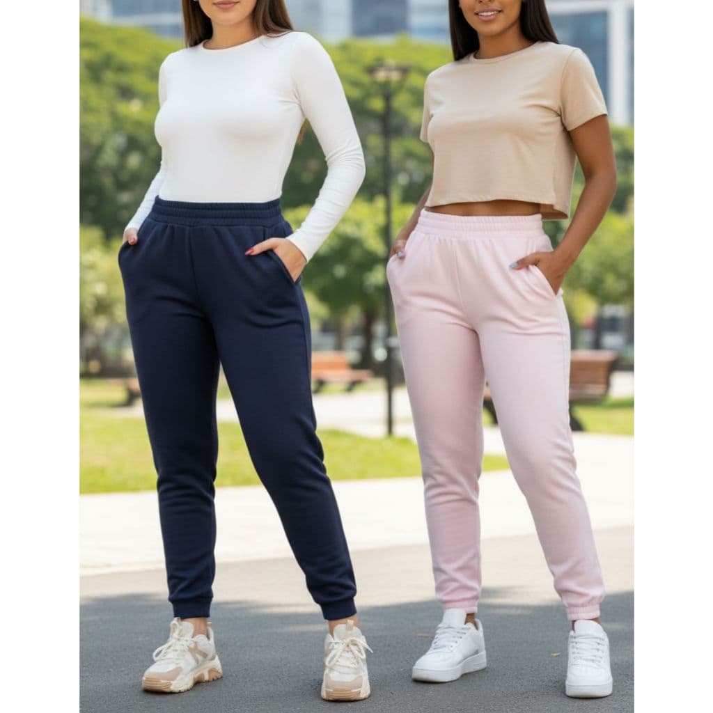 Kit 2 Calça Skiny Moletom Feminina com 2 Bolsos