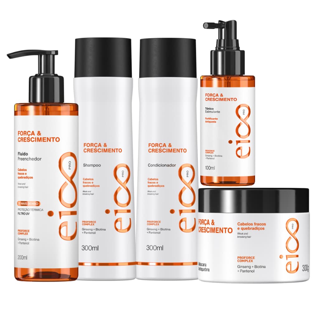 Eico Pro Força Crescimento Shampoo Condicionador Máscara Spray Fluído Tônico Antiqueda Antiquebra