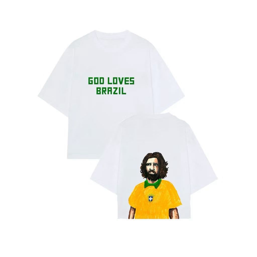 Camiseta Oversized Algodão Personalizada God Loves Brazil Deus Ama Brasil Alusão Copa do Mundo