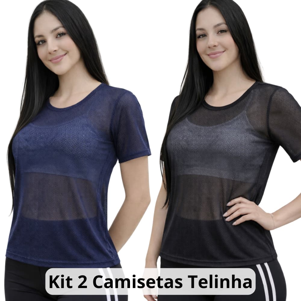 Kit 2 Camiseta Feminina Telinha Fitness Academia Esportes Praia Piscina Leve Respirável