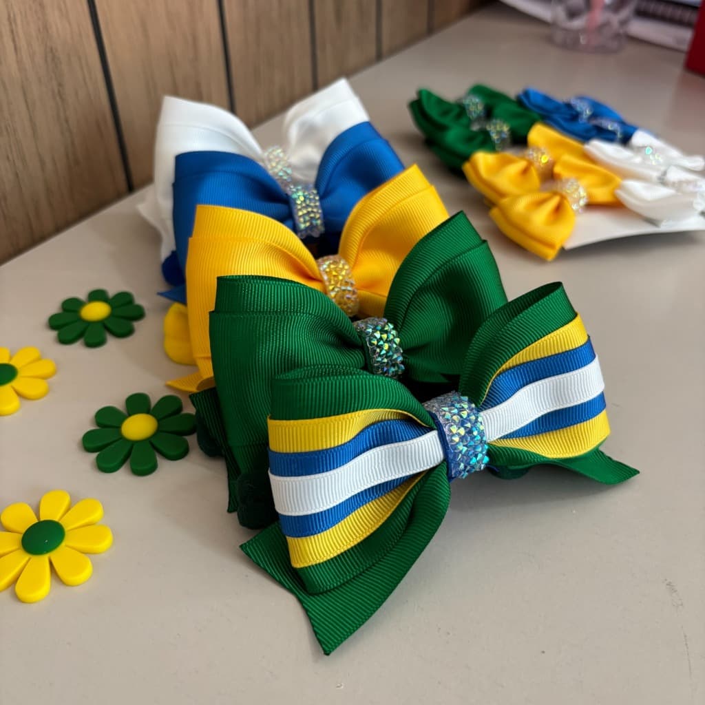 Laço Fica em Pé Copa do Mundo Dia da Bandeira, Brasil, Seleção, Temático, Bandeira Nacional, Faixinha Infantil e Adulto
