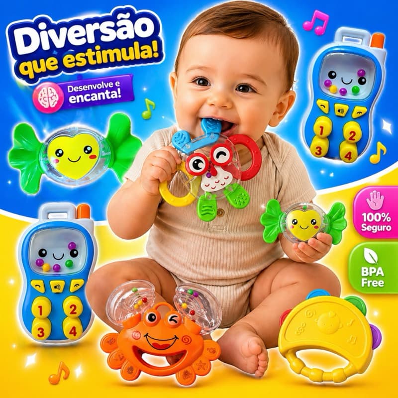 Mordedor Para Bebê Macio Kit 5 Pcs Chocalho Brinquedos Para Bebe Presente