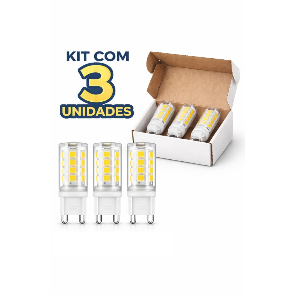 Kit com 3 Lâmpadas Led G9 Branco Quente 3000K Bivolt Halopim para Lustres Arandelas Abajures Spots