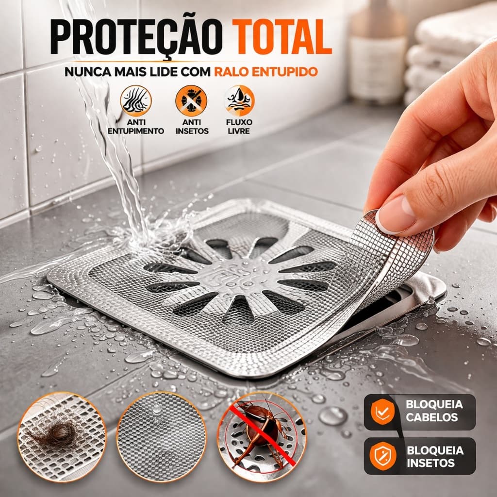 Protetor de Ralo Adesivo Anti Entupimento Anti Insetos Tela Descartável Pia Banheiro Kit