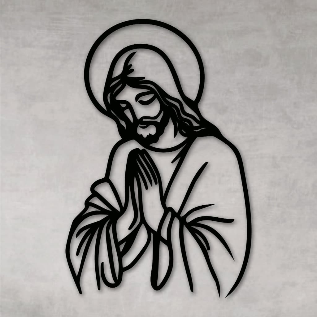 Quadro Decorativo Vazado Religioso Cristo Crucifixo MDF Escultura de Parede MDF Preto