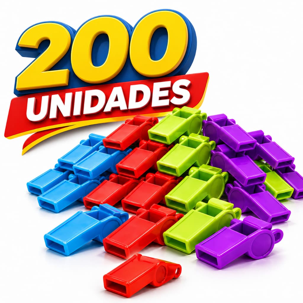 Apitos Coloridos Juiz Kit C/200 Unidades Brinquedo Infantil P/ Lembrancinha Aniversario Prenda
