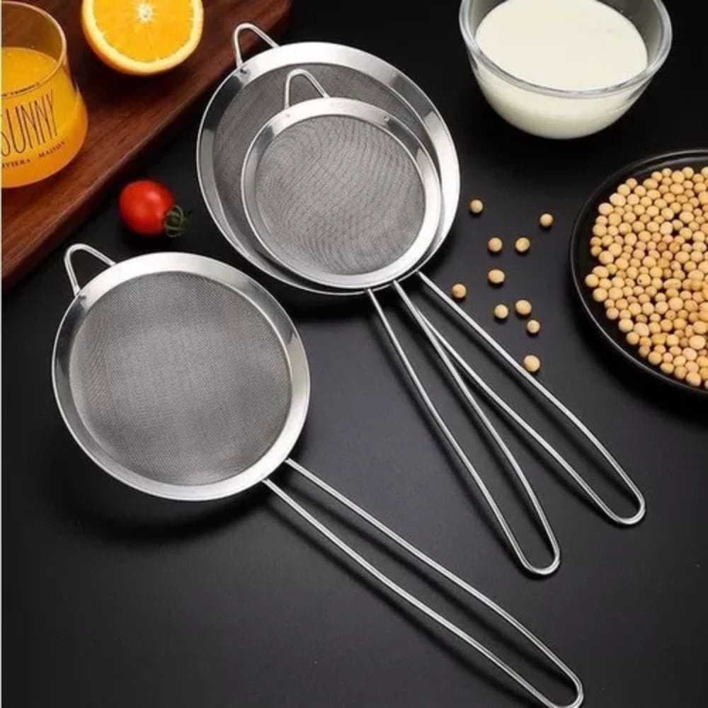 Kit 3 Peneira Coador De Peneiras Aço Inoxidável Para Cozinha Peneira De Cozinha