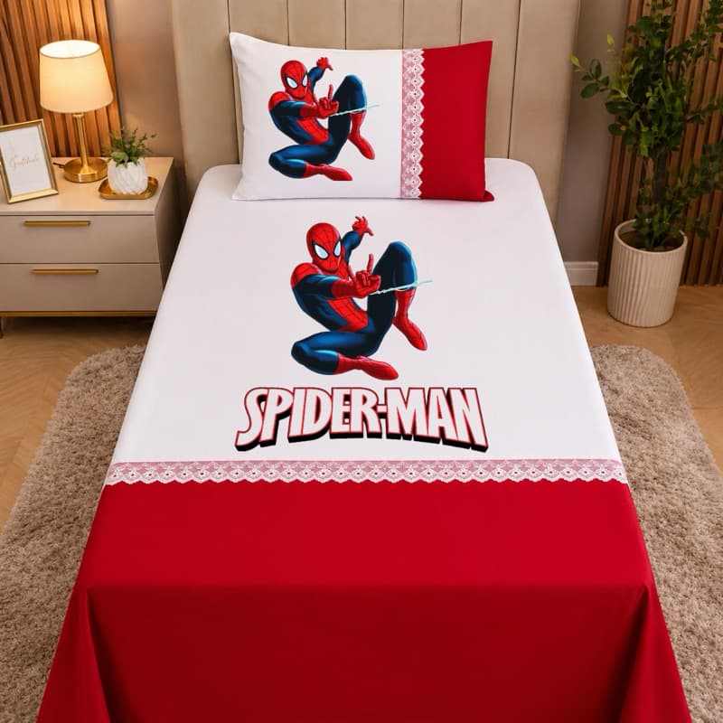 Jogo de Cama Solteiro do Homem-Aranha – Lençol + Fronha | Microfibra Macia | Não Desbota | Estampa Infantil