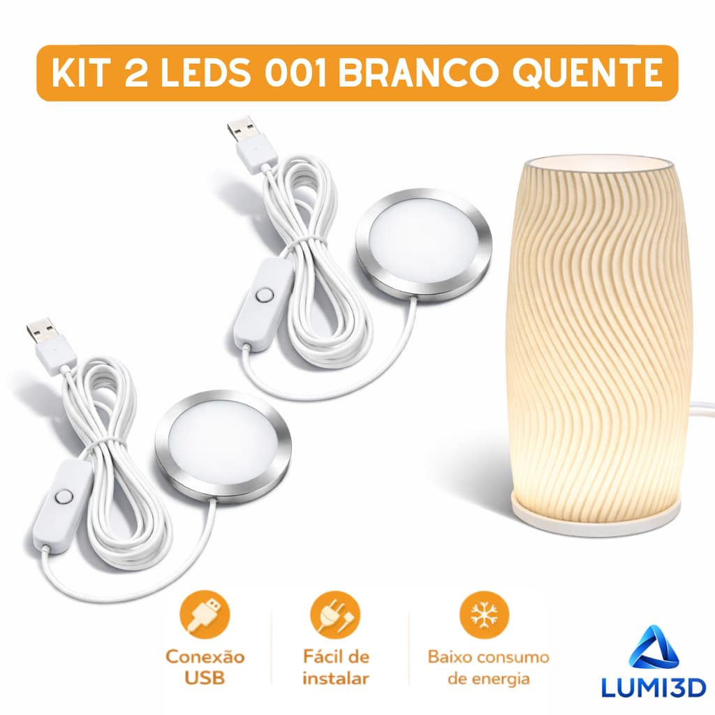 Kit 2x LED 001 Branco Quente USB 5V para Impressora 3D Bambu Lab Projeto DIY