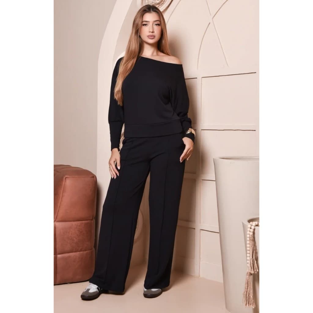 Conjunto Elegante Femenino, Moletinho, calça pantalona mais blusa meia estação, confortável.