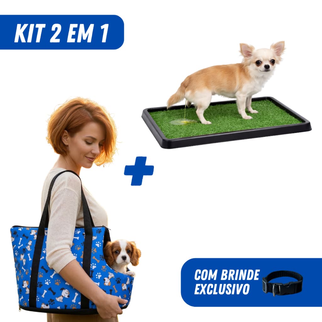 Kit Bolsa de Transporte Pet + Tapete Higiênico Grama Sintética Sanitário Cães e Gatos ENVIO IMEDIATO