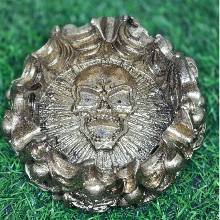 Incensário e Cinzeiro Caveira em Resina Ouro Envelhecido 11 cm Produtos Esotéricos e Decoração