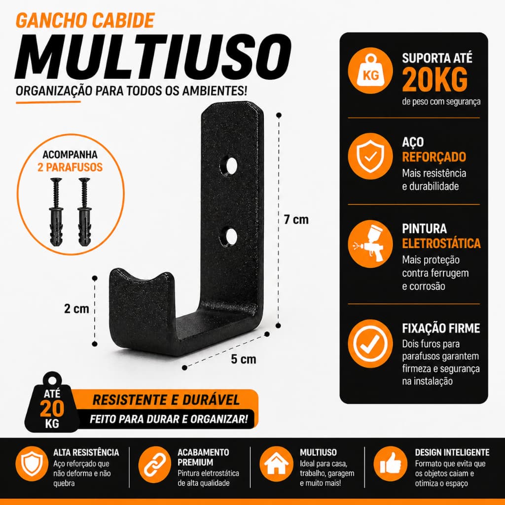 Gancho Cabide Multiuso de Parede Estilo Industrial Decoração Banheiro Sala Quarto Resistente 15kg
