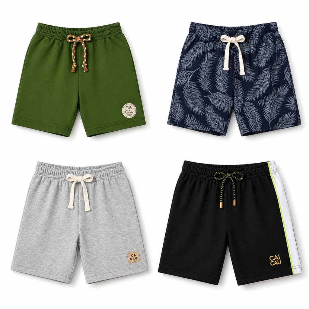 Kit 4 Bermudas Infantil Menino Moletinho Algodão – Shorts Infantil Confortável | 1 ao 10 Anos | Cores Sortidas