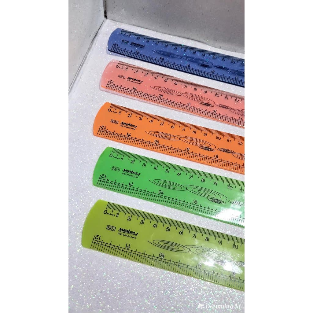 Régua 30cm Plástico Flexível Waleu Molegata Inquebrável Dobrável Resistente Azul Laranja Verde Rosa Amarelo