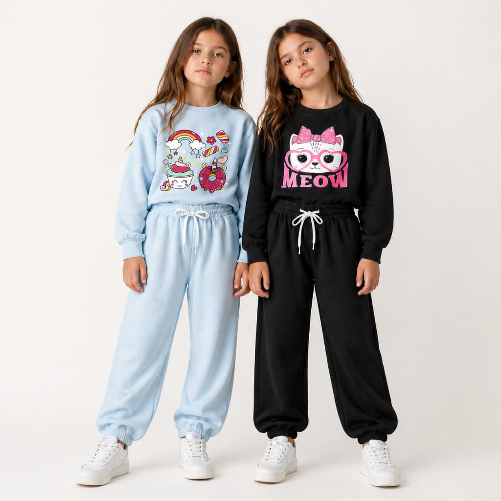 Kit 2 Conjuntos Sortidos 4 Peças Moletom Infantil Feminino Peluciado Inverno 1 a 14 Anos