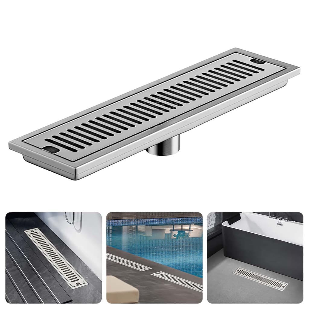 ralo linear 10x50cm grelha e suporte em alumínio para área externa, piscina e garagem