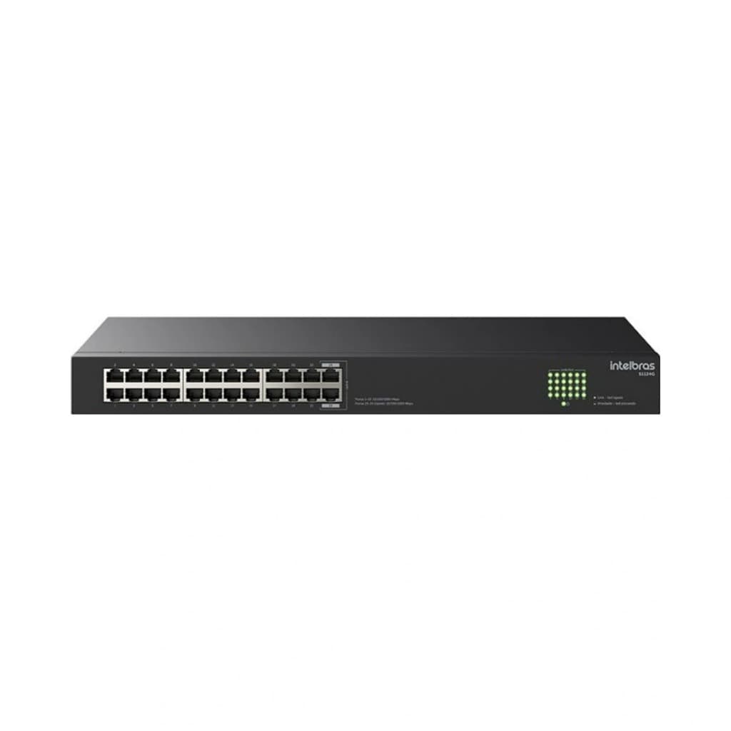 Switch Intelbras S1124G 24 Portas Gigabit 10/100/1000 Mbps Plug & Play QoS Alta Velocidade