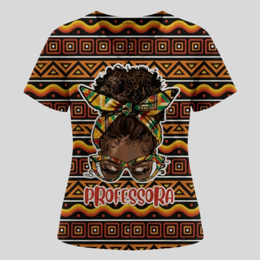 Camiseta Professora Feminina Baby Look Afro Estampada Confortável Blusa T-shirt Profissão Educação