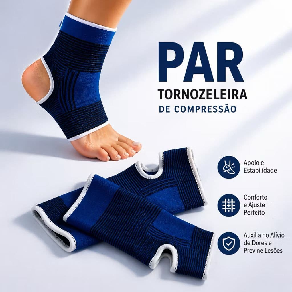 Tornozeleira Elástica O Par Esportiva Ortopédica Anatômica Compressão Prevenção Dor Contusões