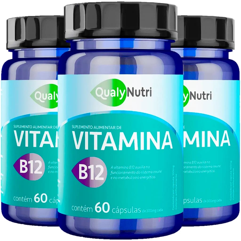 Kit 3x Vitamina B12 Cianocobalamina 60 Cápsulas Qualynutri
