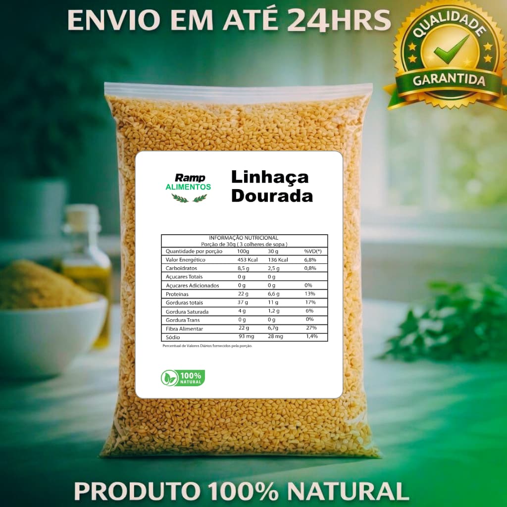 Linhaça Dourada Semente  Nacional Premium - Antioxidante, Ômega-3, Energia e Imunidade