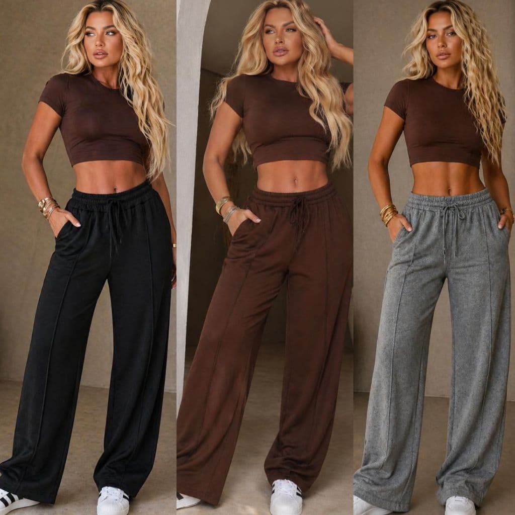 Calça Pantalona de Lazinho Feminina Cintura Alta com Bolso pra Inverno
