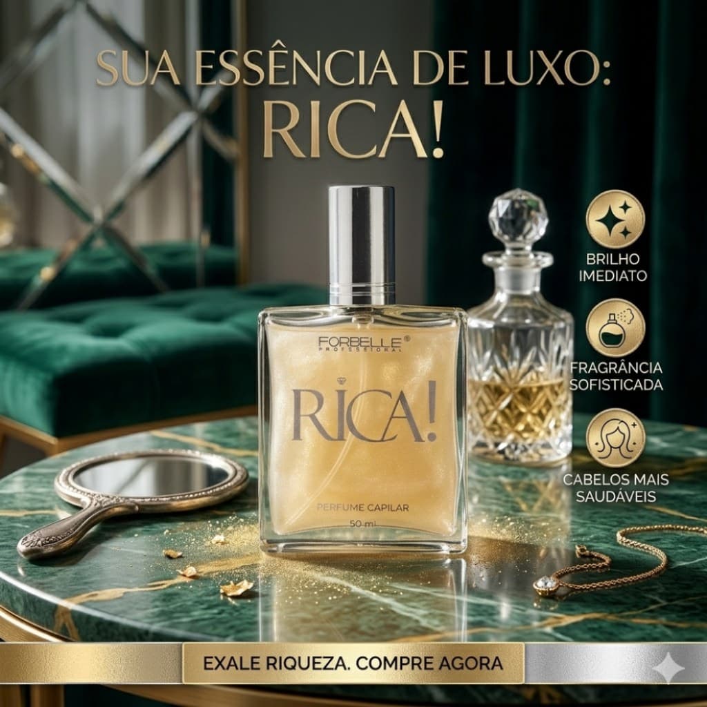 Perfume Capilar Rica! Forbelle Professional 50ml - Fragrância Luxuosa, Brilho e Anti-Odor