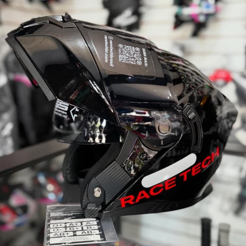 CAPACETE RACE TECH SIGNAL ARTICULADO ROBOCOP COM ÓCULOS INTERNO EXCLUSIVO PRETO BASICO