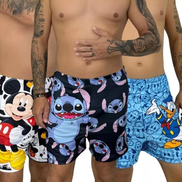 Kit Com 3 Samba Canção Sortidos Premium 1º Linha Short de Dormir Masculino Estampas Personagens Gota De Sonho