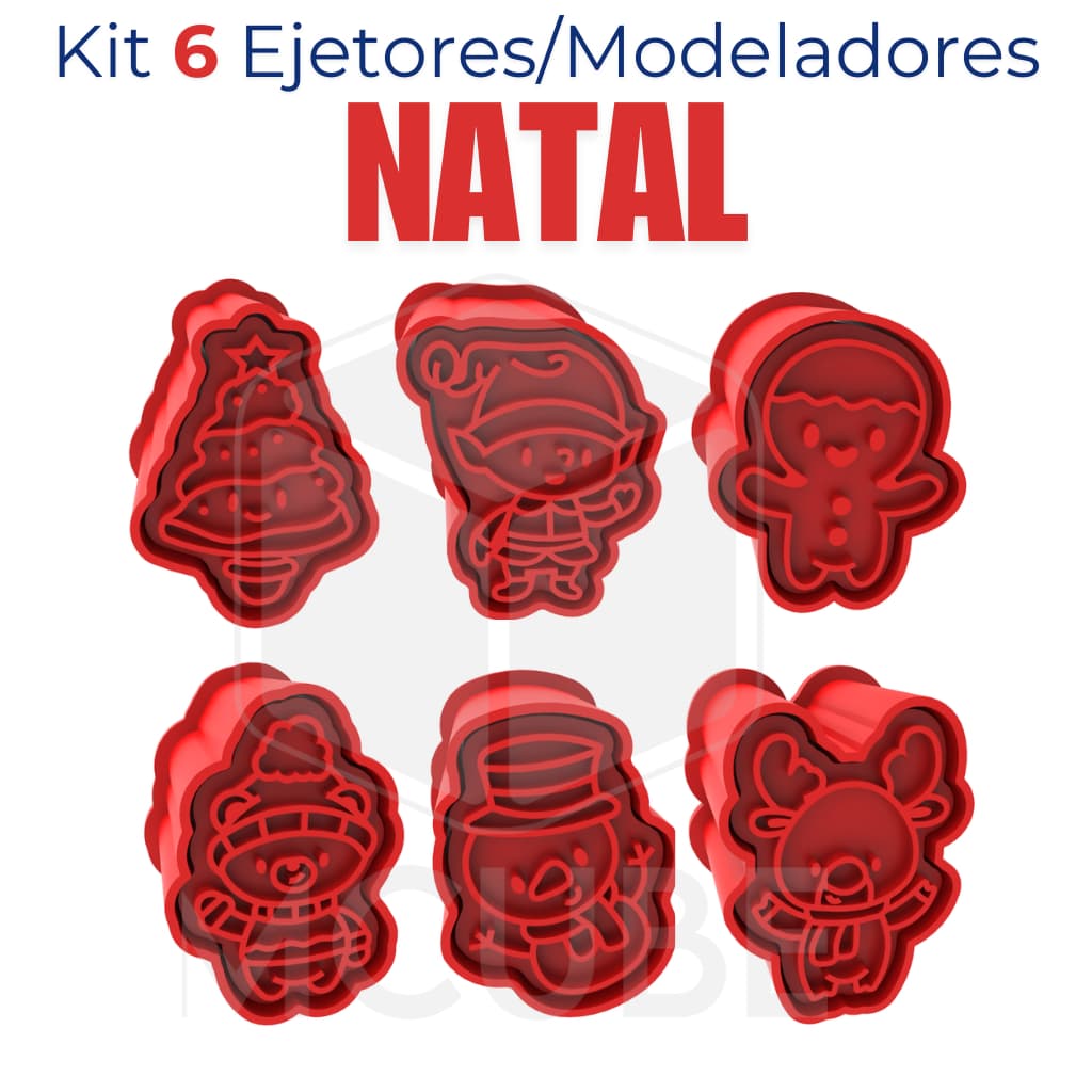 Kit com 6 Ejetores Modeladores para Docinhos e Brigadeiro - Tema Natal Festa Final de Ano