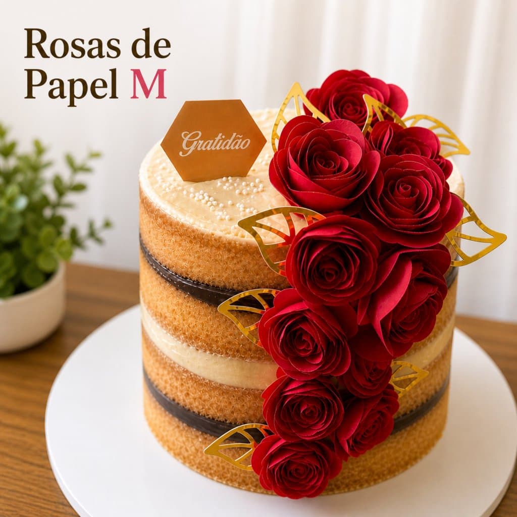 Rosas de Papel M 5cm para Bolo e Doces Decoração Confeitaria 11 Cores + Sortido Kit 10 / 20 Unidades