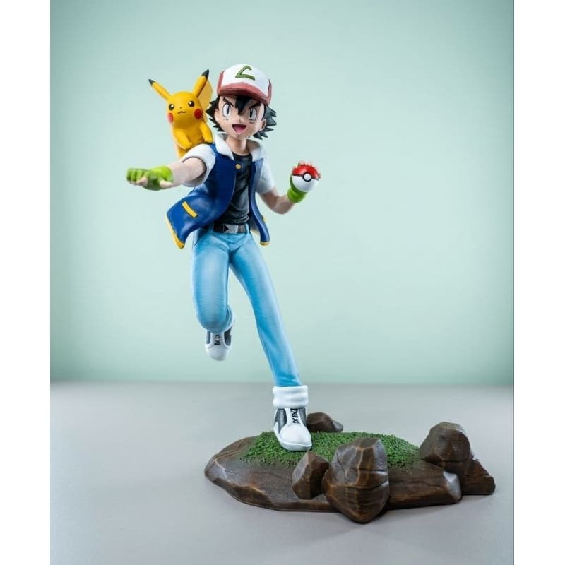 Diorama Ash Ketchum & Pikachu - 27cm de altura - Pintura a mão - Fotos reais