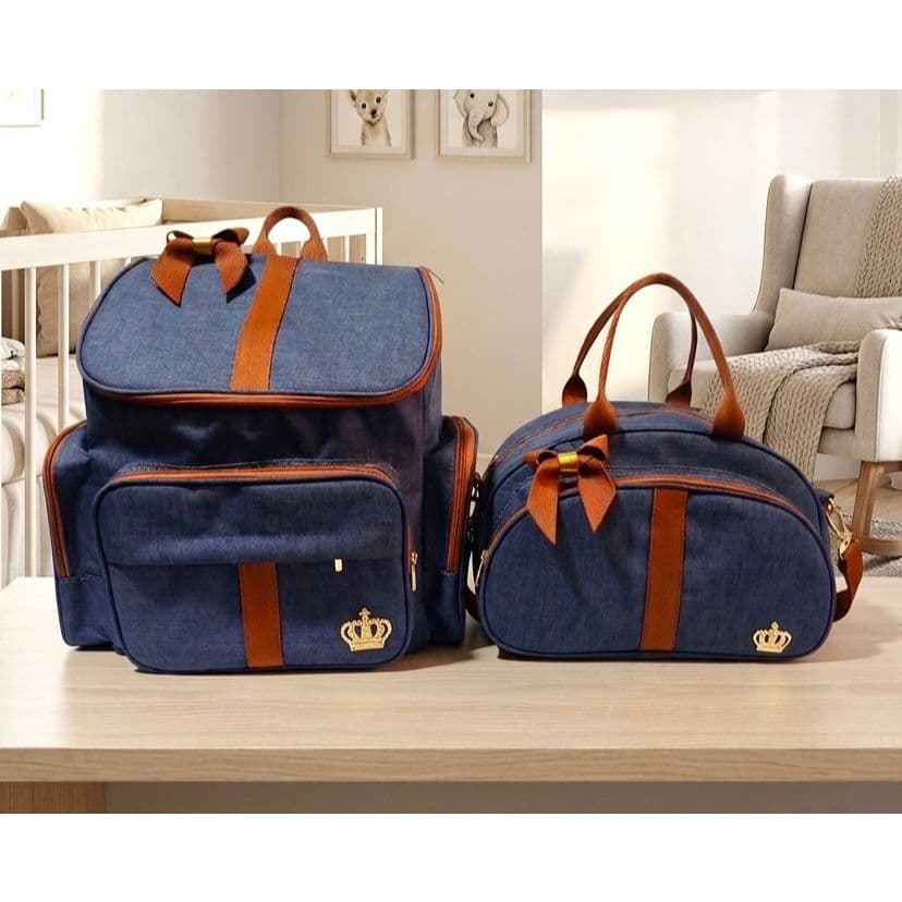 Mochila Bebe + Bolsa Tiracolo G Azul/Marron Luxo Maternidade