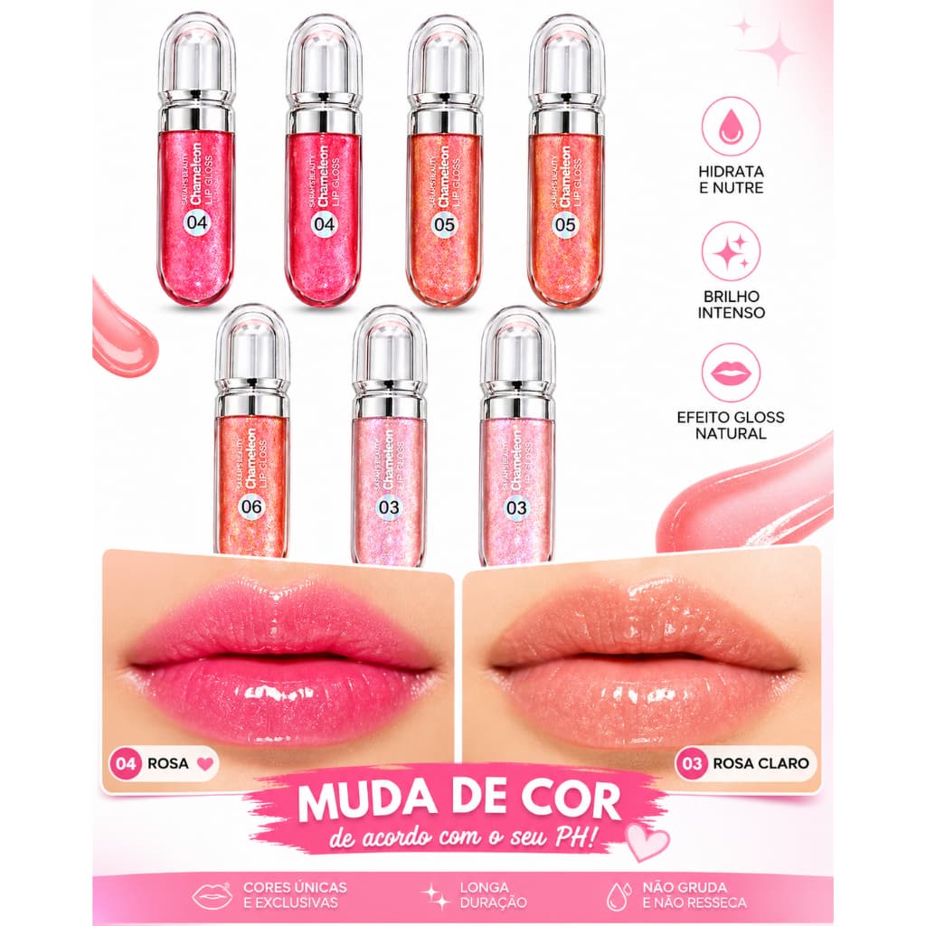 Gloss Labial Holográfico Chameleon Lip Gloss Brilho Espelhado Hidratante Longa Duração
