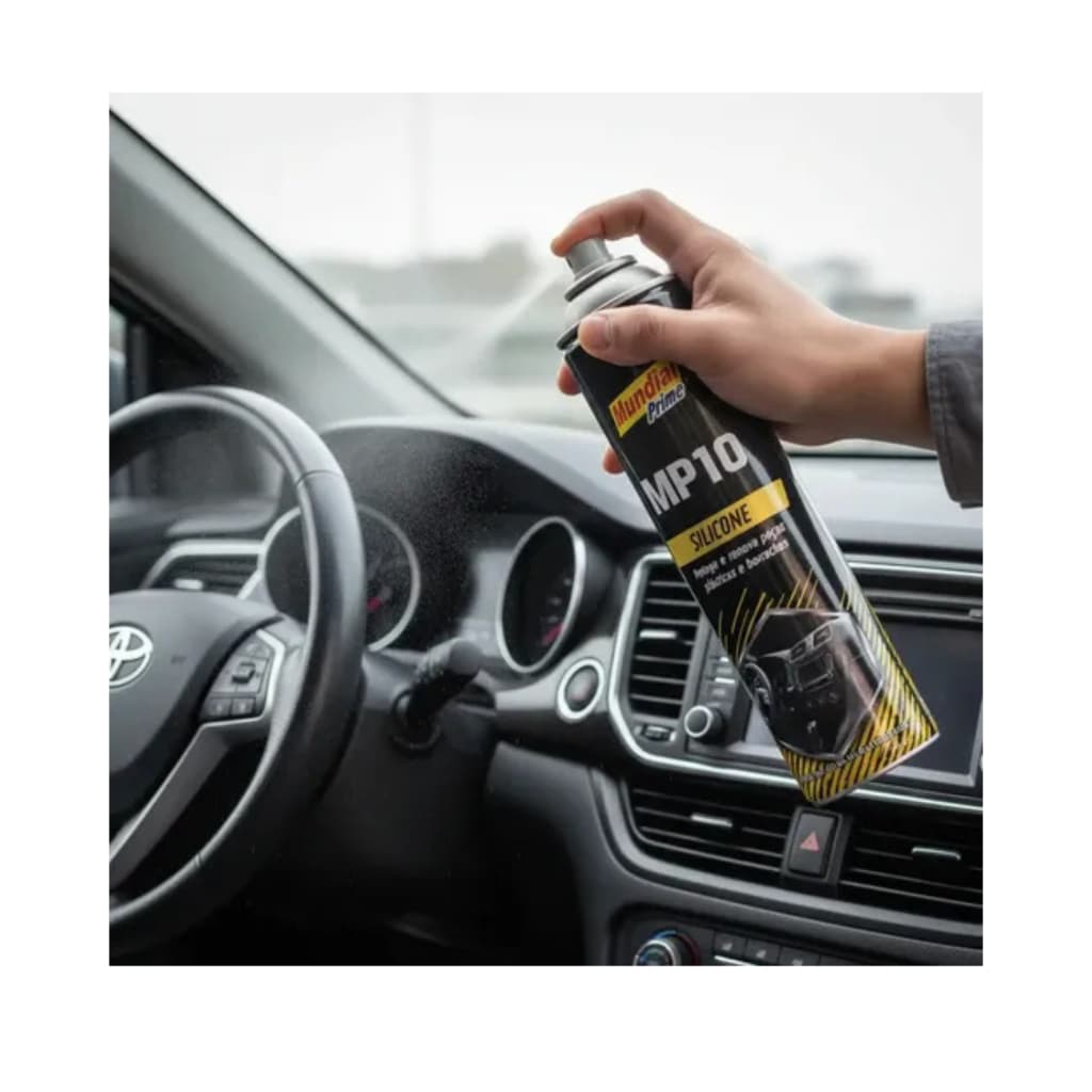 Kit 12 Unidades, Silicone em Spray Automotivo Mundial Prime Protege Couro, Borracha e Plástico