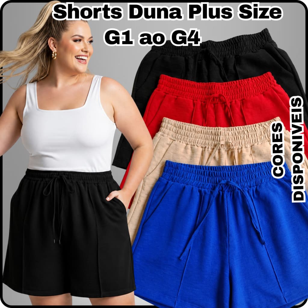 Short Duna Feminino Plus Size tecido Leve Para Verão Soltinho Cintura Alta, Bermuda, G1,G2,G3, G4
